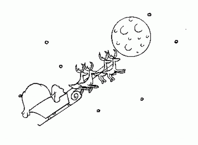 Mikołaj na saniach w księżycową noc kolorowanka do druku